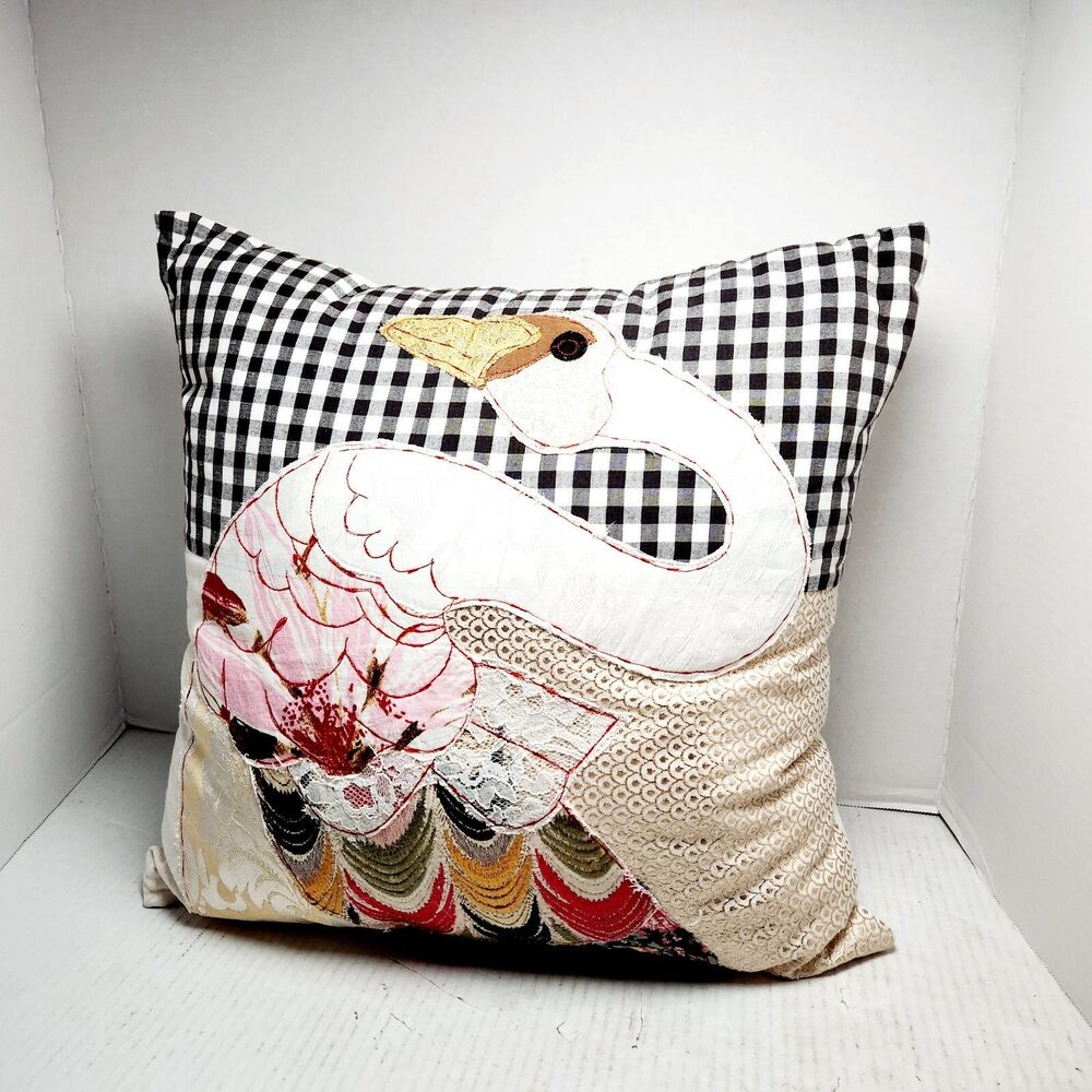 Carola Van Dyke Urban Outfitters Patchwork Swan Decorative Throw Pillow 18x18